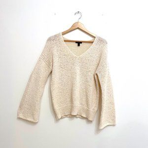 J. Crew Flared Sleeve Swing V-Neck Sweater in Cream Size Large
